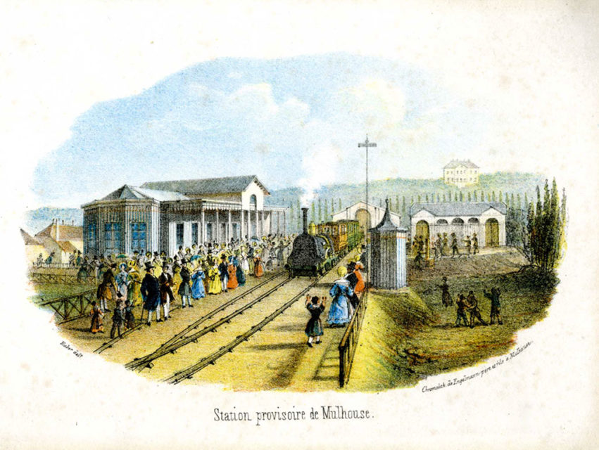 Temporary station in Mulhouse, Engelmann père & fils, engraving, 1839, Municipal Archives of Mulhouse, 87 Fi 145