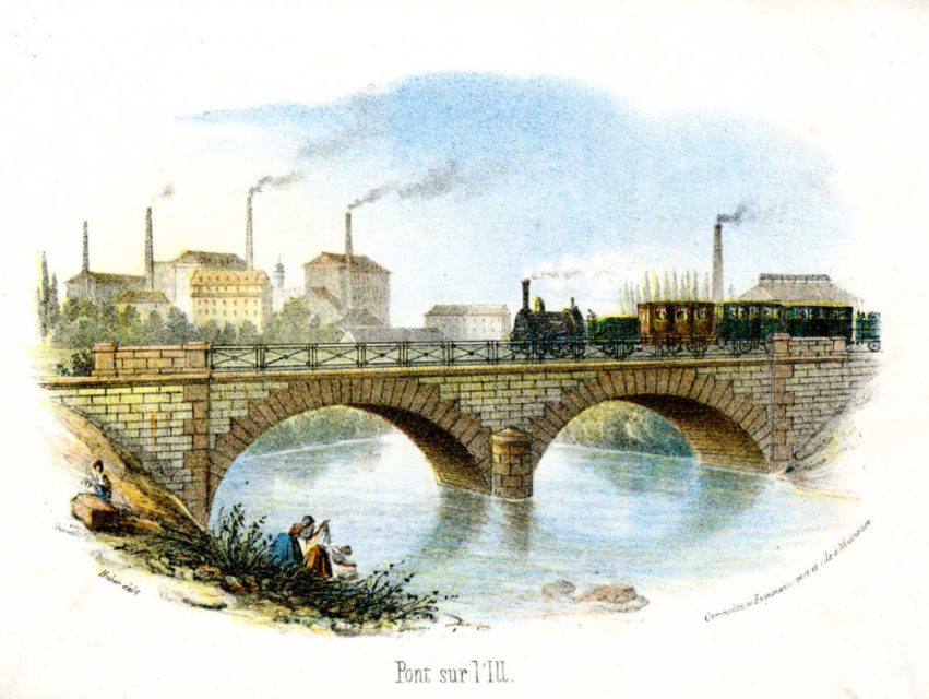 Engelmann père & fils, Pont sur l’Ill, gravure, 1839, Archives Municipales de Mulhouse, 87 Fi 146