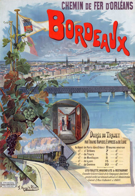 Hugo d’Alesi, Bordeaux, 31 décembre 1896, affiche sur papier réalisée pour la Compagnie du chemin de fer de Paris à Orléans, SARDO Centre national des archives historiques SNCF, référence : tr_sardo_478_1