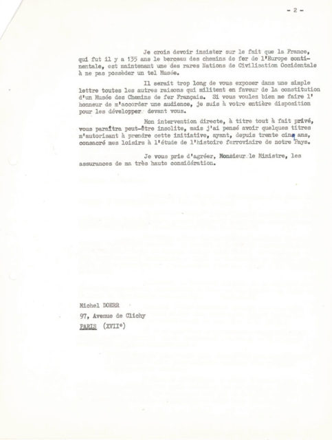 Letter from Michel Doerr to André Malraux, 6 August 1964, Cité du Train collection