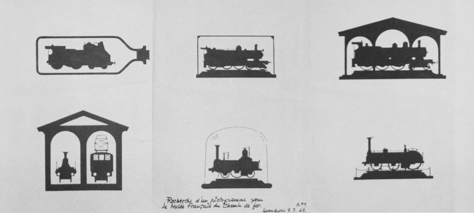 Recherches d’un pictogramme pour le futur musée du chemin de fer, 09 et 11 juillet 1969, M. Lamarche, Collection Cité du Train, conservée aux Archives Municipales de Mulhouse