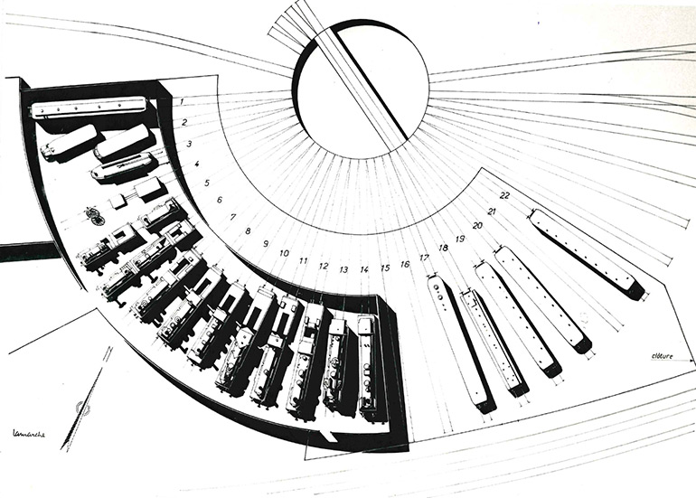 Michel Lamarche, Plan of the installation planned in the half roundhouse of Mulhouse North, n.d., Cité du Train collection