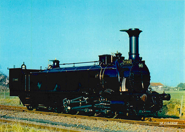 Locomotive Engerth n°312 “L’Adour” Midi (1856), carte postale, photo SNCF - DUPITIER, éditions La Cigogne, Collection Cité du Train