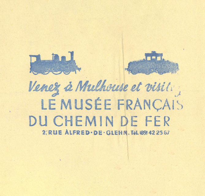 Serviette de table publicitaire “Venez à Mulhouse et Visitez le Musée Français du Chemin de Fer”, s.d., Collection Cité du Train