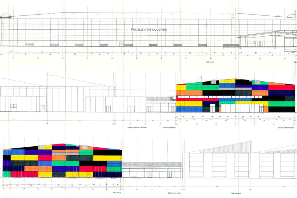 Collective, Principle for the distribution of colours on the northwest, southwest and northeast façades, Plan, 4 February 2003, Cité du Train collection