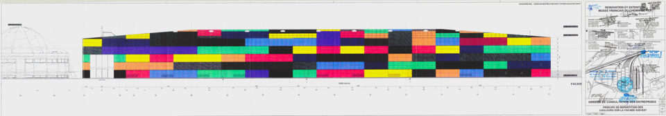 Collectif, Principe de répartition des couleurs sur la façade Sud-Est, Plan, 04 février 2003, Collection Cité du Train