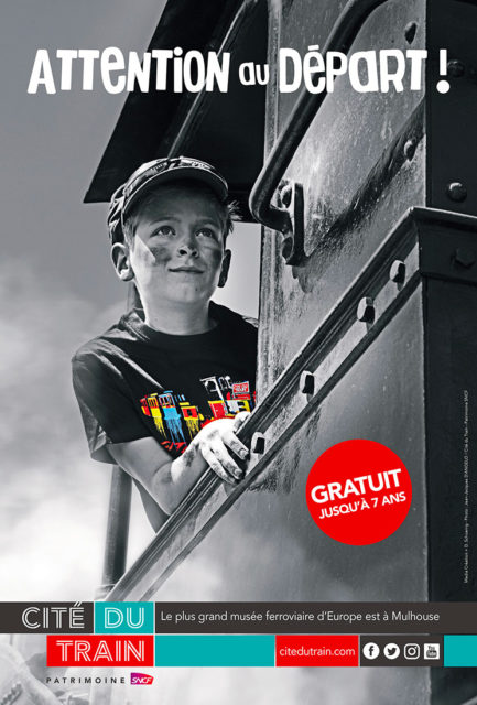 Media Création - D. Schoenig & Jean-Jacques d'Angelo, Attention au départ !, Affiche de promotion du musée, 2018, Collection Cité du Train